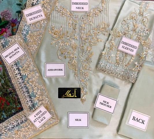 AZURE shamooz silk embroidered & adda work luxury unstitched suit