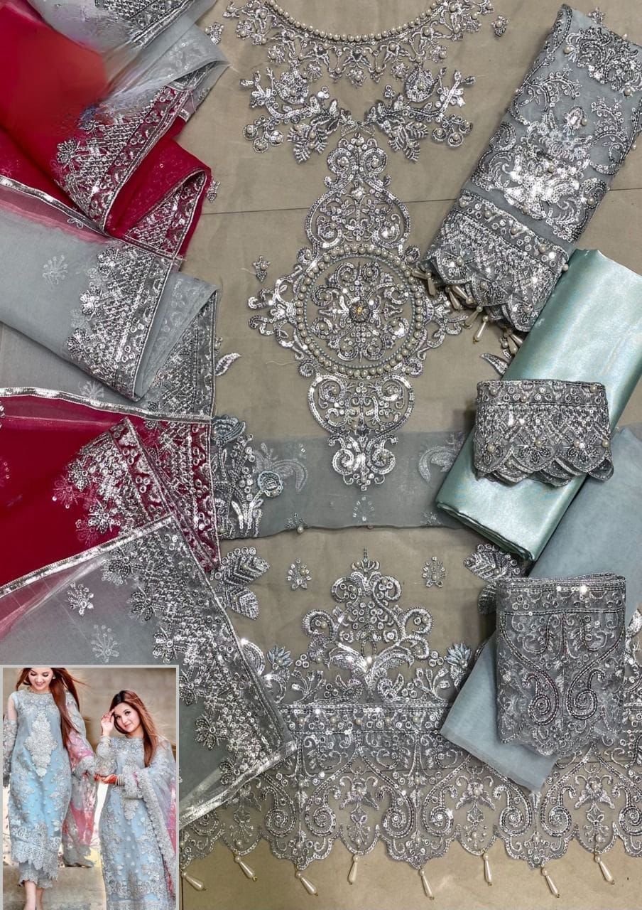 LAAM organza embroidered & stone work
