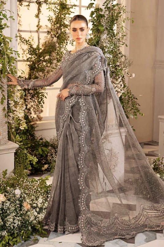 MARIA.B net saree embroidered sequence hand embellished luxury unstitched