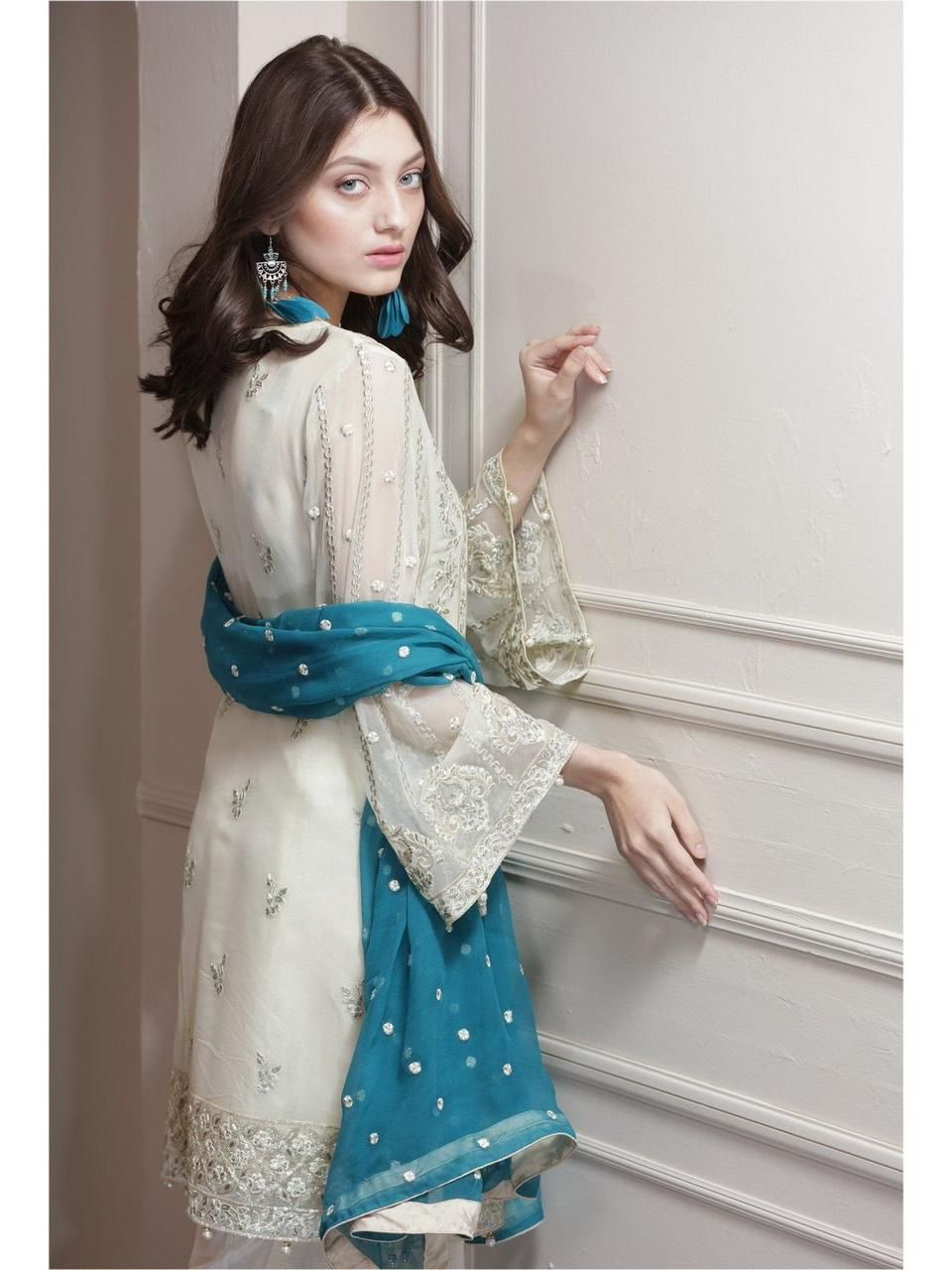 MARYAM & MARIA LUXURY EMBROIDERED CHIFFON DRESS