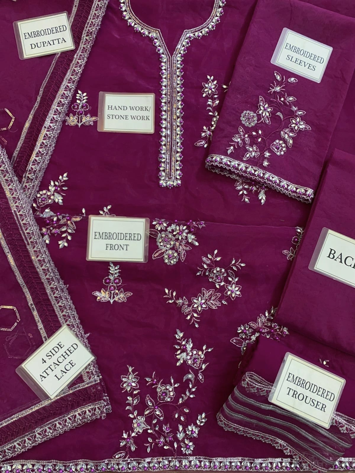 MUSHQ organza embroidered hand embellished luxury unstitched suit