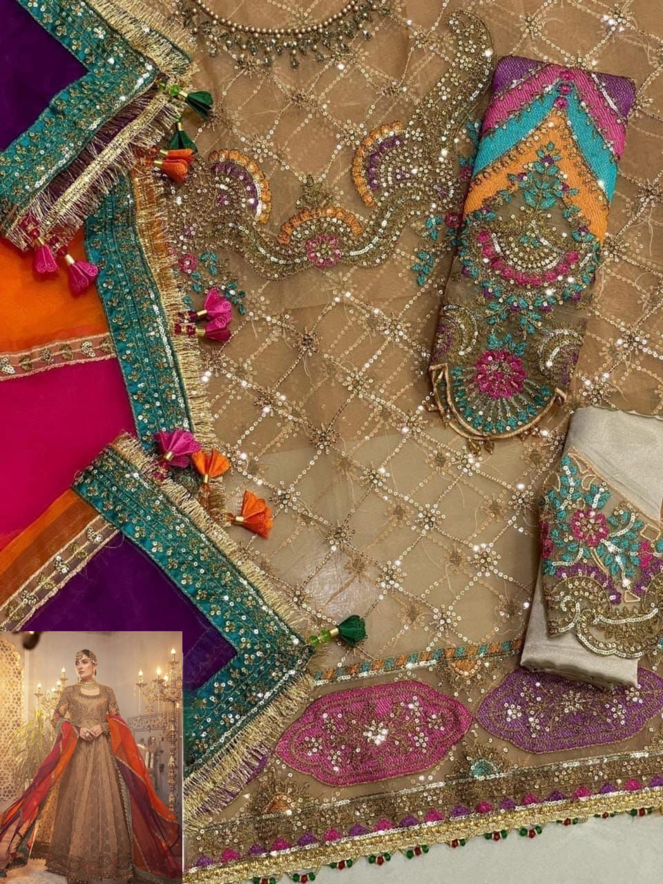 MARIA.B organza embroidered & handwork frock unstitched Suit