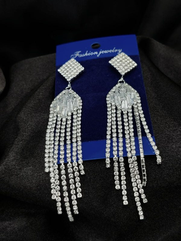 Diamond Cascade Design Earrings| Luxury Look Artificial Earrings | Girls Earrings | Women Earrings ( Silver )
