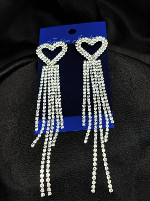 Diamond Cascade Design Earrings| Luxury Look Artificial Earrings | Girls Earrings | Women Earrings ( Silver )