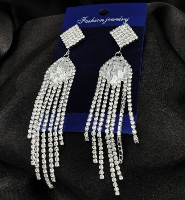 Diamond Cascade Design Earrings| Luxury Look Artificial Earrings | Girls Earrings | Women Earrings ( Silver )
