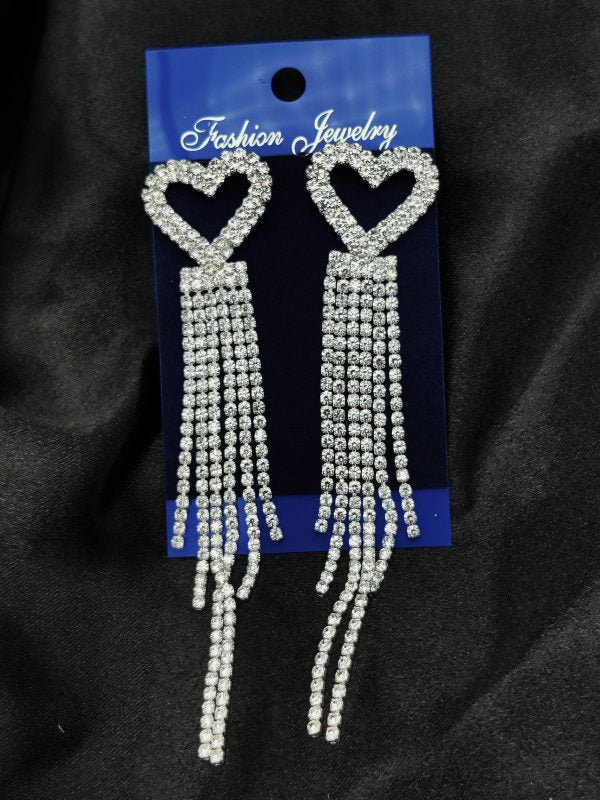 Diamond Cascade Design Earrings| Luxury Look Artificial Earrings | Girls Earrings | Women Earrings ( Silver )