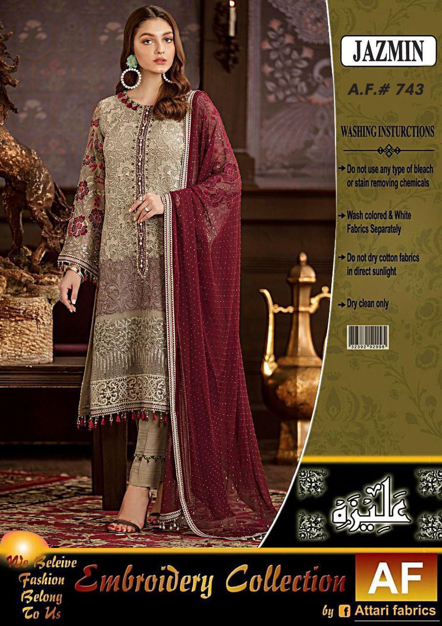 FLOSSIA BRAND LUXURY EMBROIDERED CHIFFON DRESS