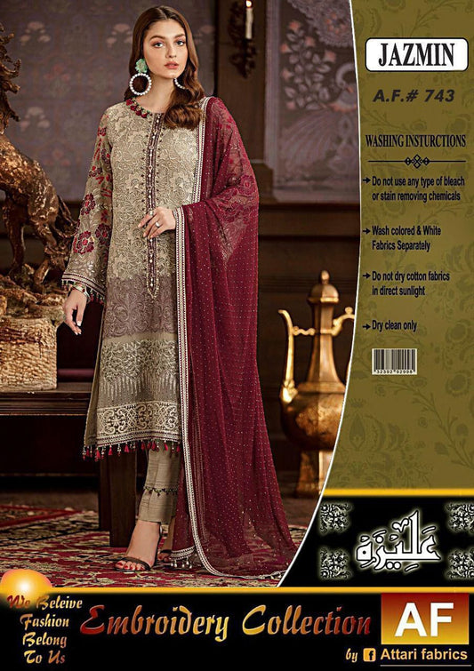 FLOSSIA BRAND LUXURY EMBROIDERED CHIFFON DRESS