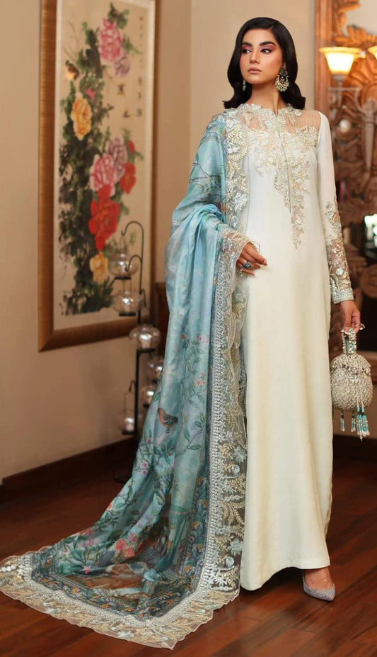 AZURE shamooz silk embroidered & adda work luxury unstitched suit