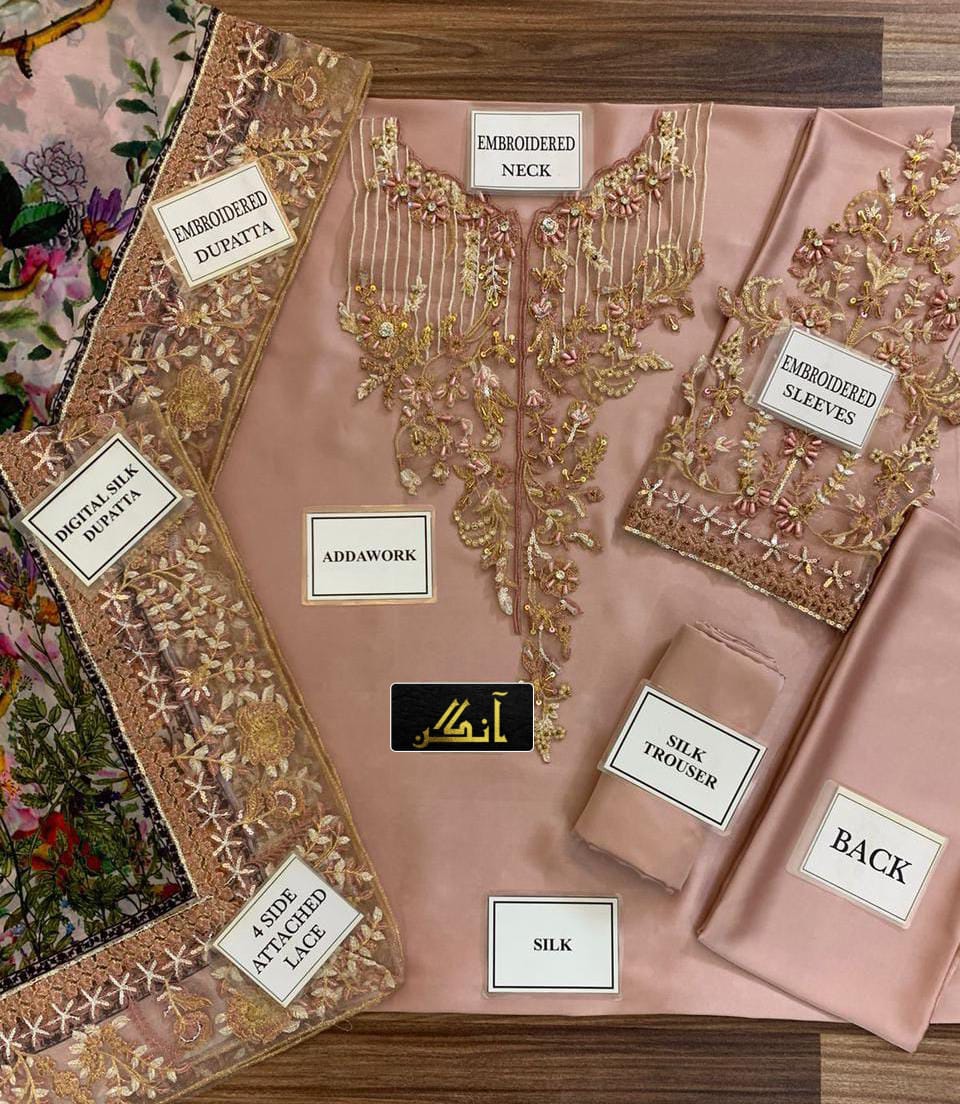 AZURE shamooz silk embroidered & adda work luxury unstitched suit