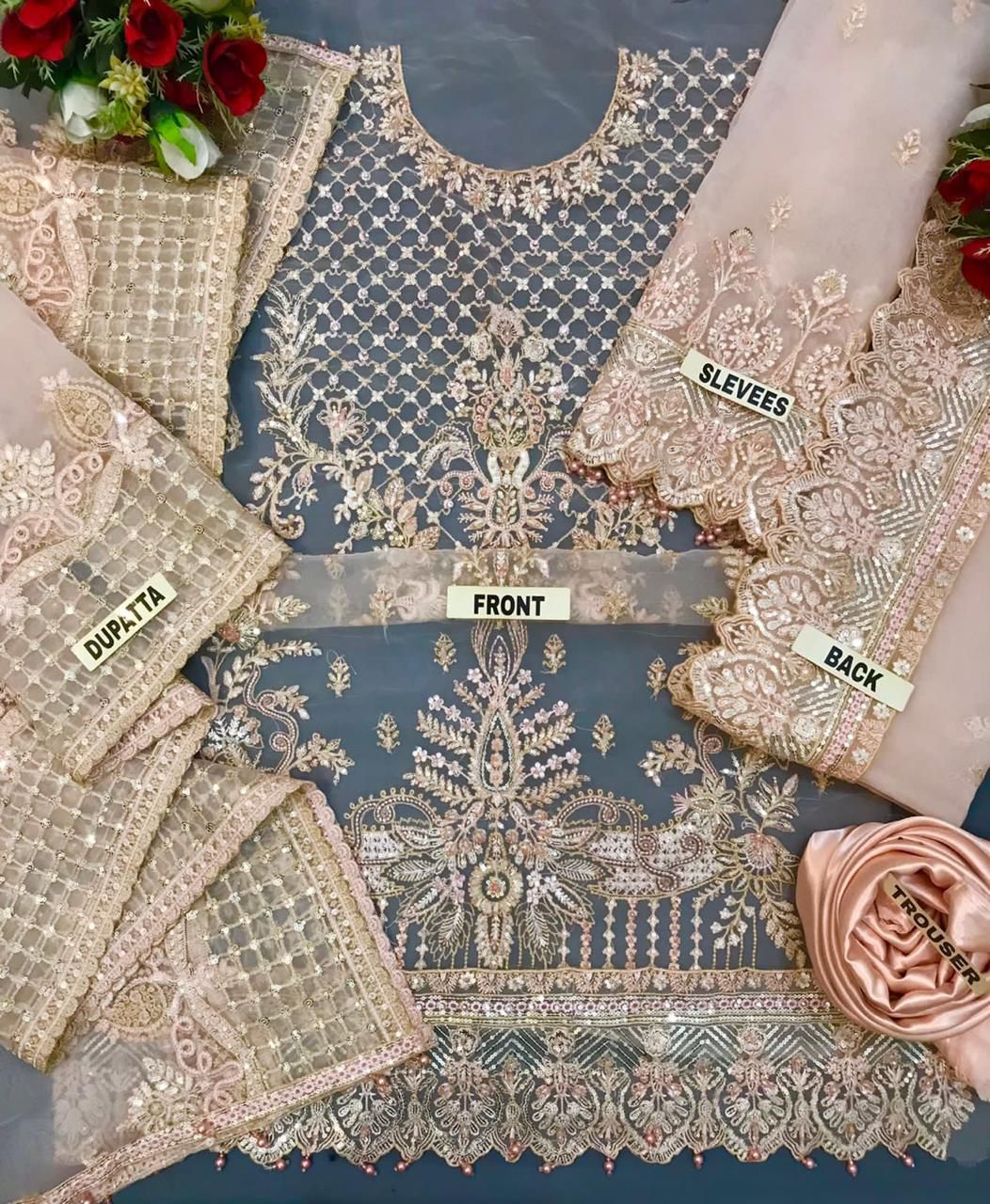 AFROZEH Organza Embroidered luxury Suit