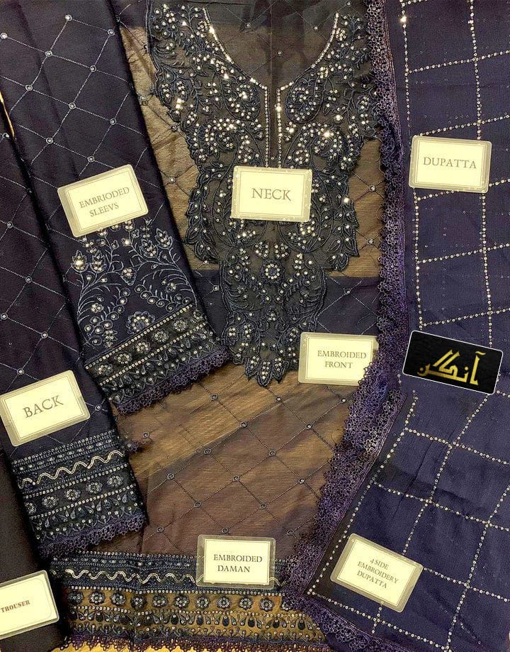 ASIM JOFA Chiffon Embroidered Sequence Unstitched