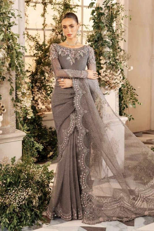MARIA.B net saree embroidered sequence hand embellished luxury unstitched