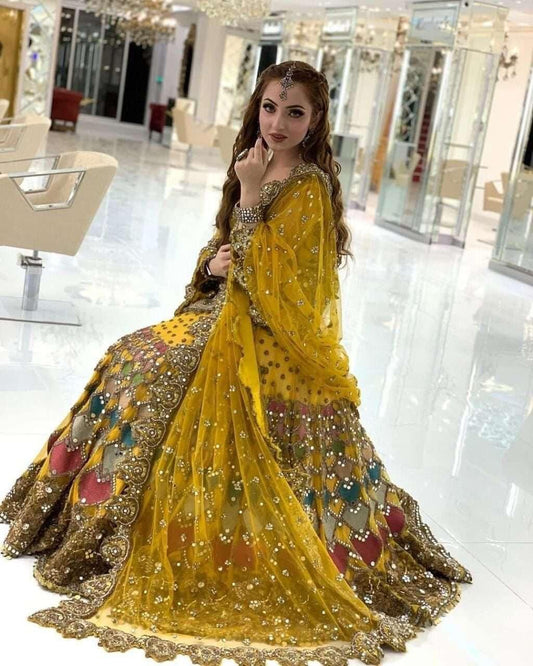 KASHEE Bridal Net Maxi Embroidered Mirror Work Luxury Unstitched 3pc