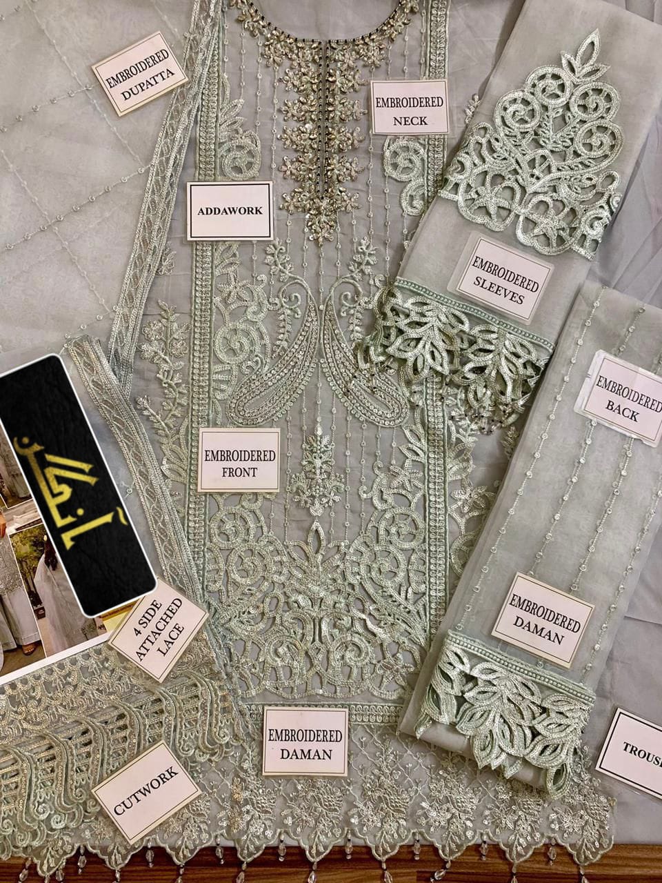 MARYAM'S Organza Embroidered hand embellished luxury unstitched