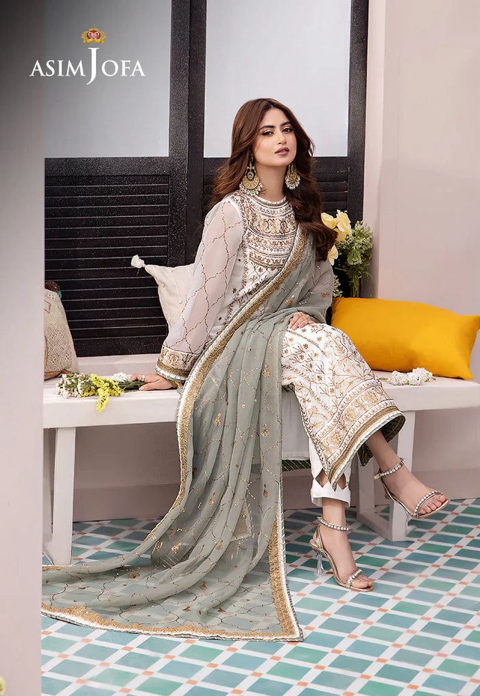 ASIM JOFA chiffon embroidered sequence luxury unstitched suit