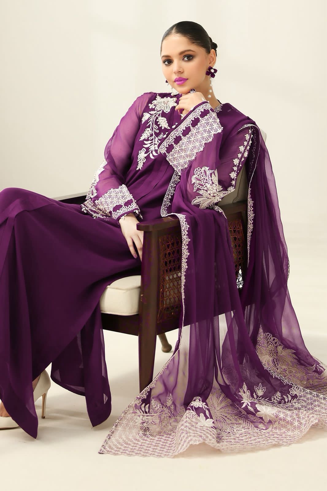 BAROQUE Chiffon embroidered unstitched Suit