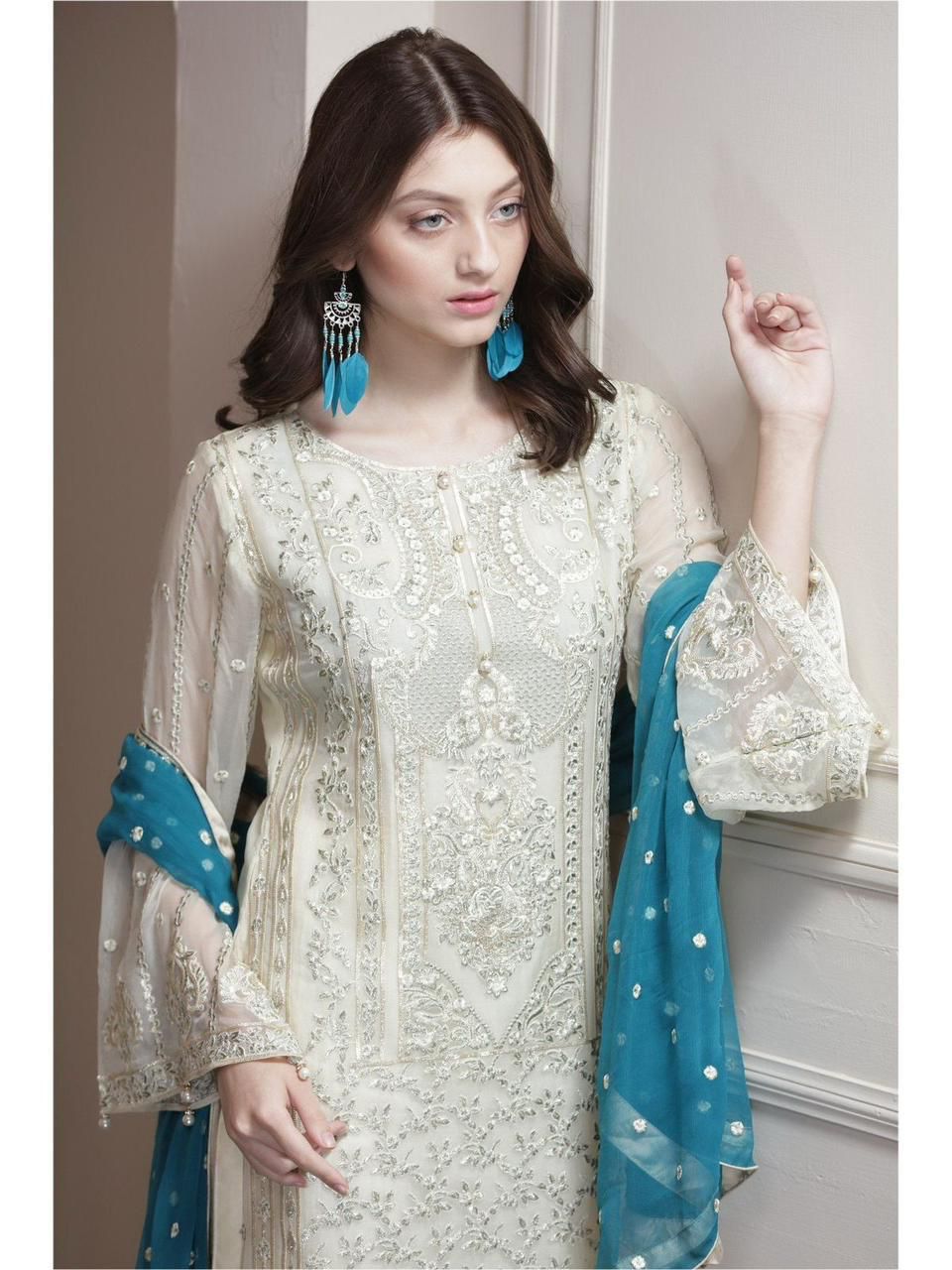 MARYAM & MARIA LUXURY EMBROIDERED CHIFFON DRESS