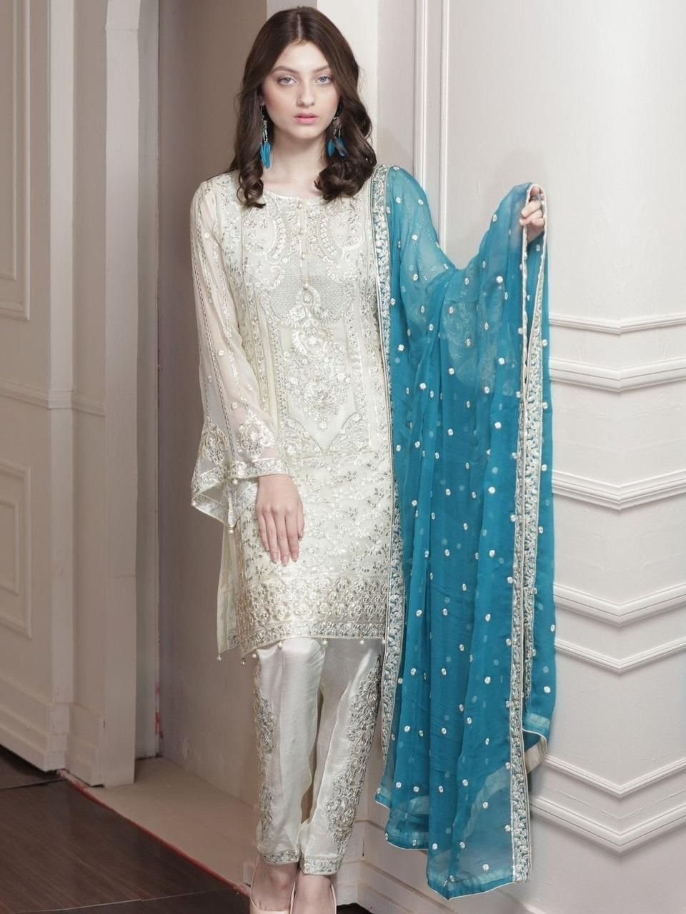 MARYAM & MARIA LUXURY EMBROIDERED CHIFFON DRESS