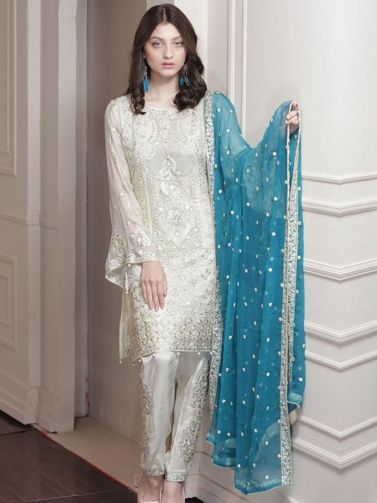 MARYAM & MARIA LUXURY EMBROIDERED CHIFFON DRESS