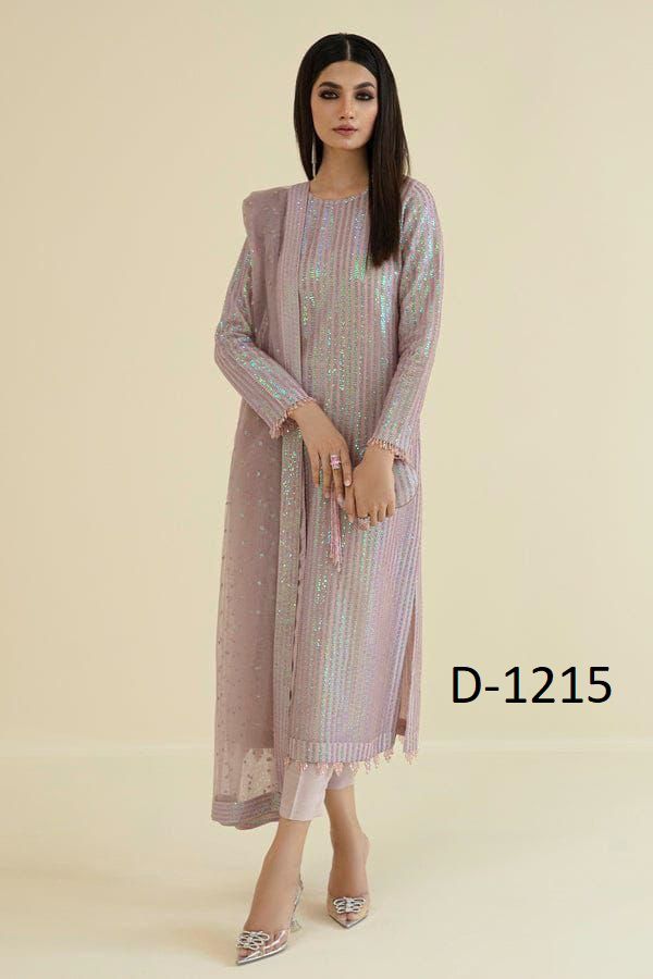 BAROQUE BRAND LUXURY EMBROIDERED CHIFFON