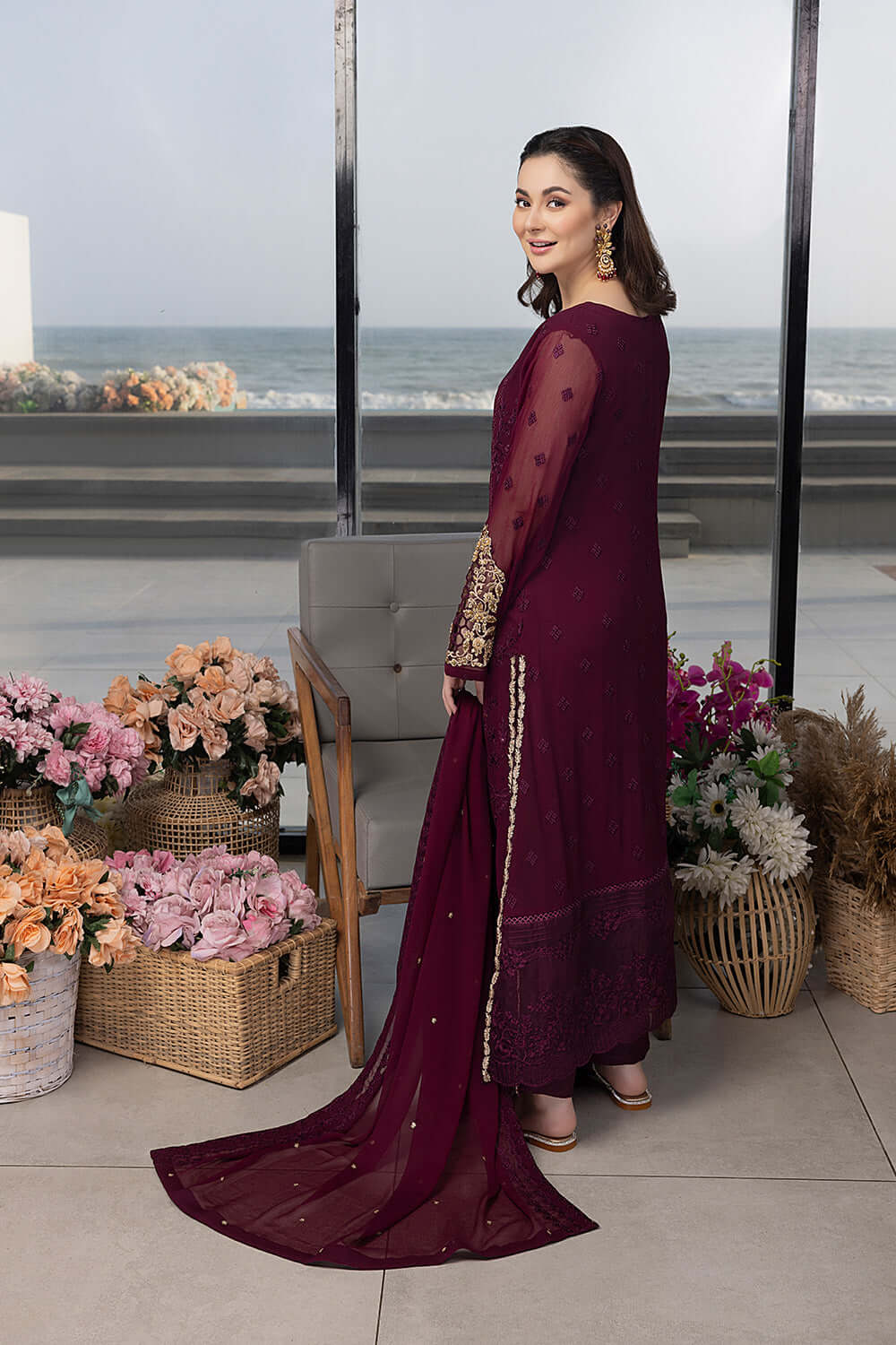 AZURE BRAND LUXURY CHIFFON EMBROIDERED