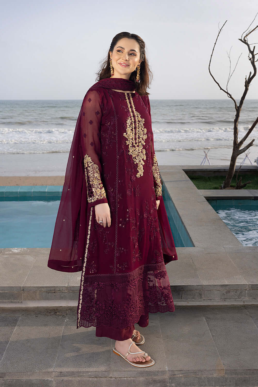 AZURE BRAND LUXURY CHIFFON EMBROIDERED