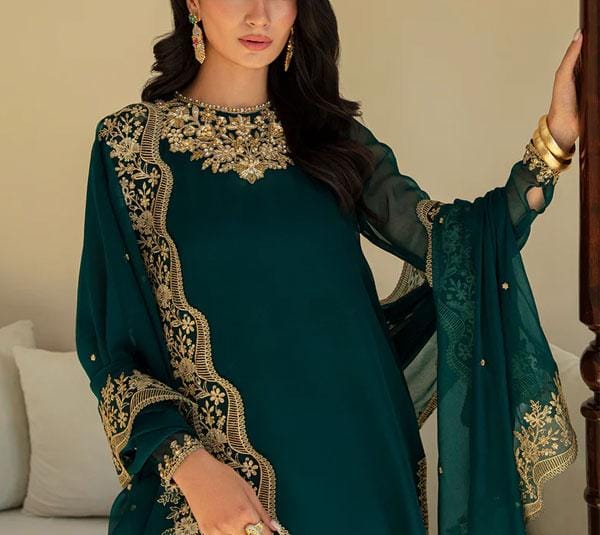 BAROQUE BRAND LUXURY CHIFFON EMBROIDERED SUIT