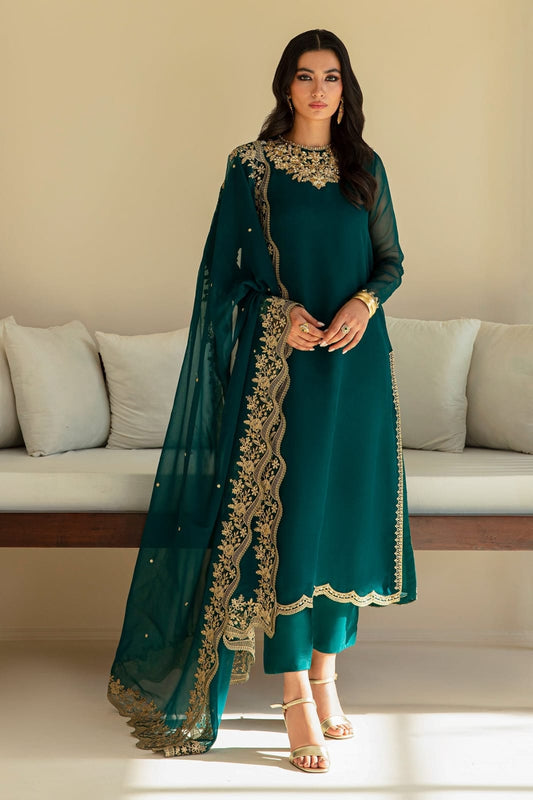 BAROQUE BRAND LUXURY CHIFFON EMBROIDERED SUIT