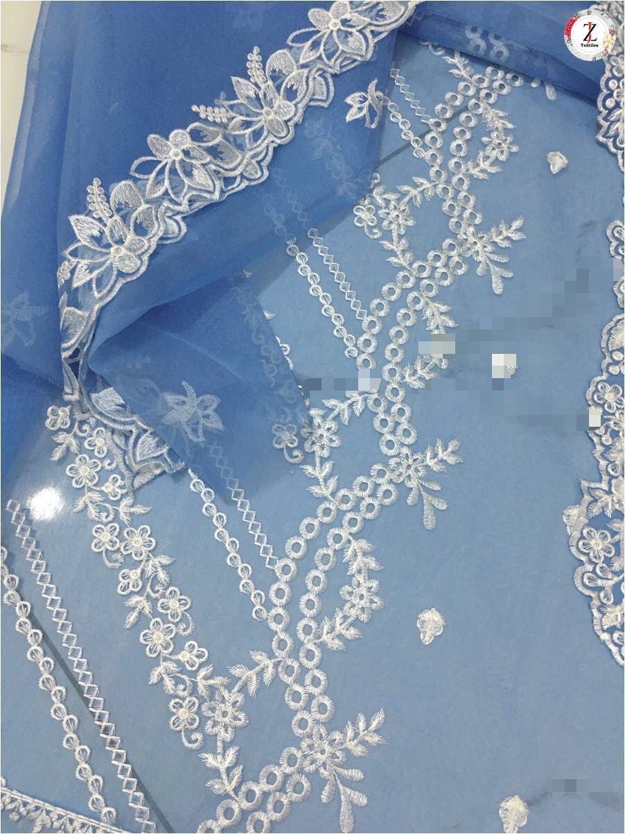 Azure Elegant premium organza embroidery suit