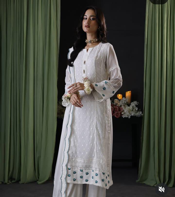 AZURE BRAND LUXURY CHIFFON EMBROIDERED SUIT