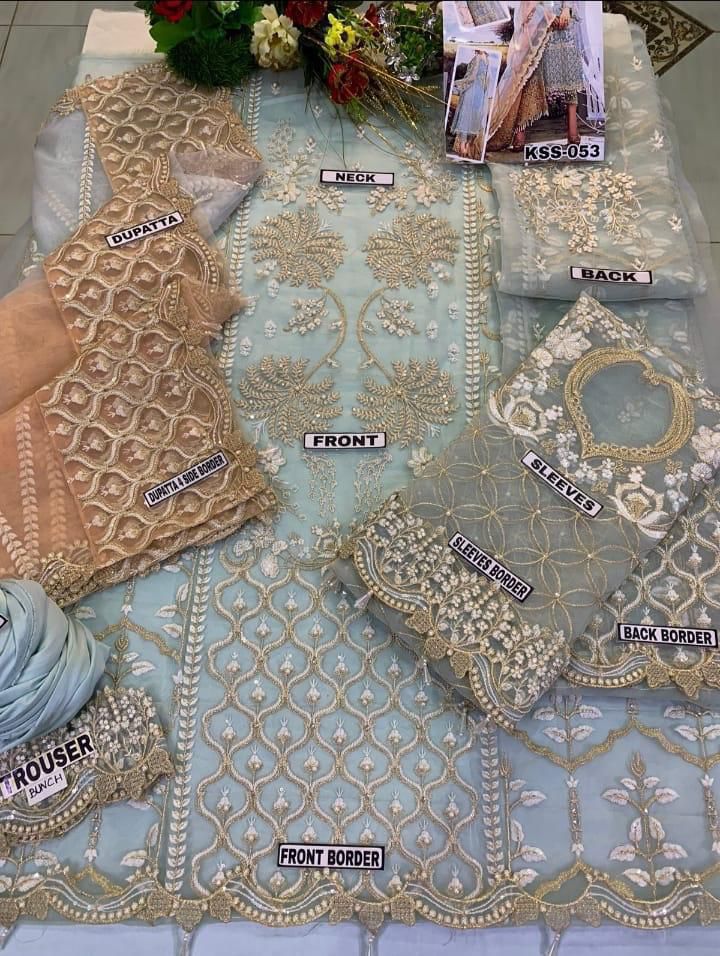 AGHA NOOR Organza Embroidered & sequence luxury unstitched suit