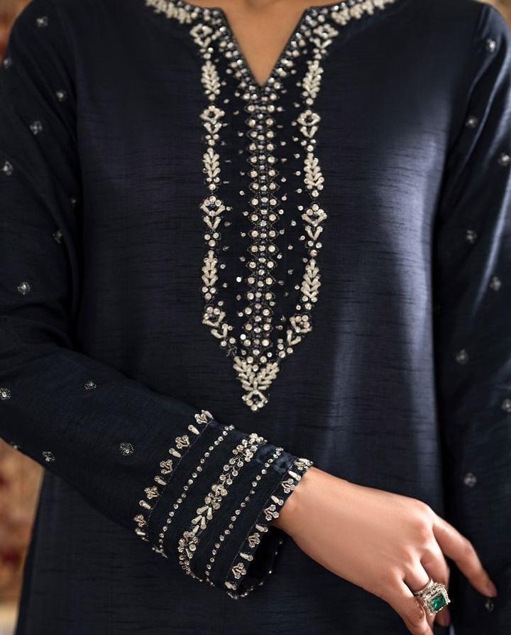 IZNIK shamooz silk embroidered hand embellished luxury unstitched suit