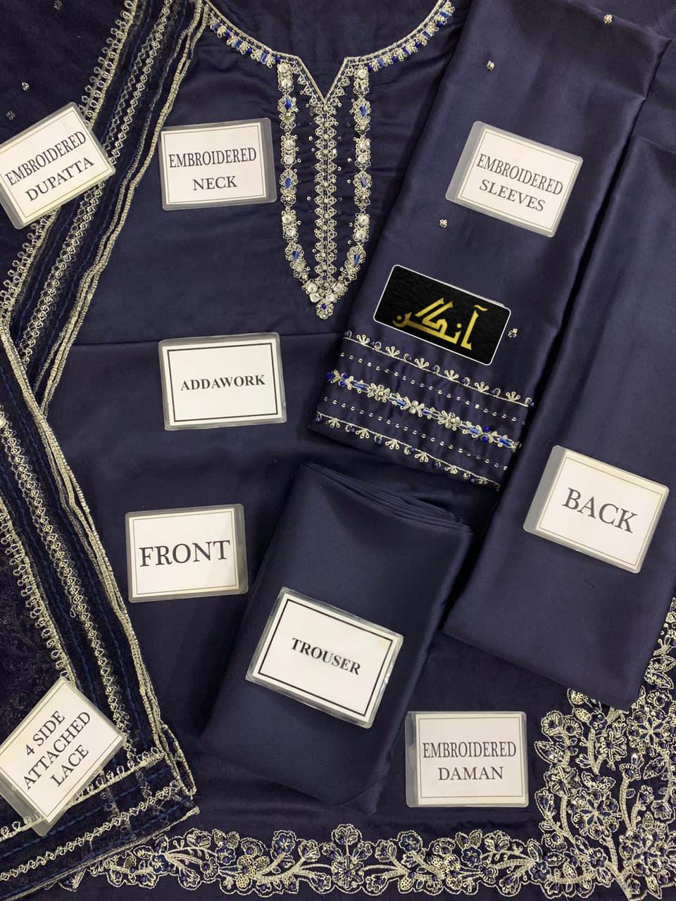 IZNIK Shamooz silk Embroidered hand Embellished  Suit