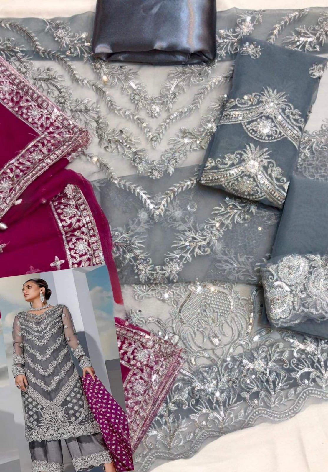 ZAINAB CHOTANI organza embroidered & sequence unstitched 3pc