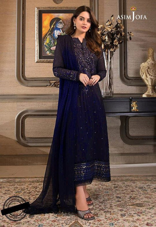 ASIM JOFA Chiffon Embroidered Sequence Unstitched