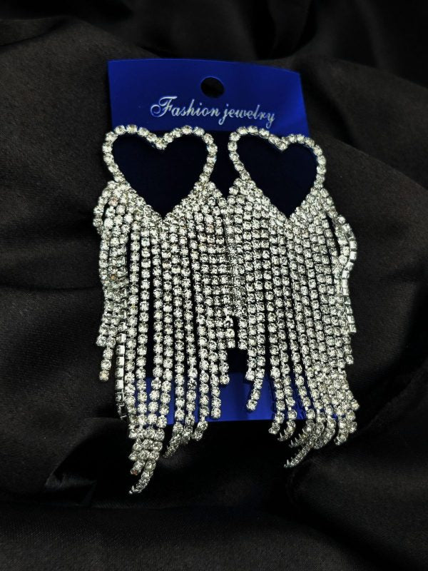 Diamond Cascade Design Earrings| Luxury Look Artificial Earrings | Girls Earrings | Women Earrings ( Silver )
