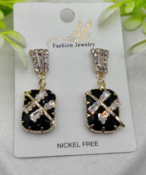 Imported Elegant Black Crystal Earrings With Sparkling Rhinestone Accents – Nickel-free| Girls Earrings | Women Earrings | Jewellery