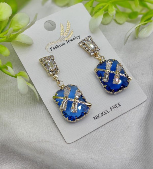 Imported Exquisite Sapphire-blue Crystal Drop Earrings – Nickel Free | Girls Earrings | Women Earrings | Jewellery