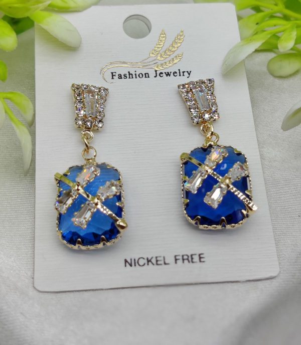 Imported Exquisite Sapphire-blue Crystal Drop Earrings – Nickel Free | Girls Earrings | Women Earrings | Jewellery
