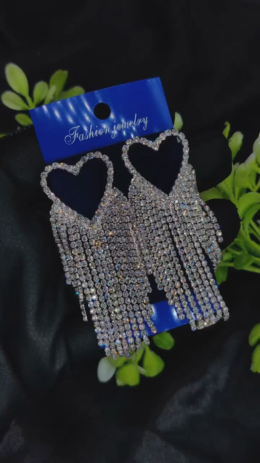 Diamond Cascade Design Earrings| Luxury Look Artificial Earrings | Girls Earrings | Women Earrings ( Silver )